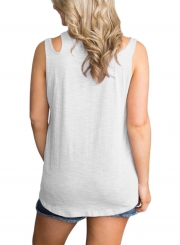 White Knot Sleeveless Round Neck Tank Top