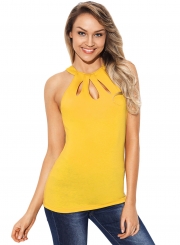 Yellow Cutout Halter Racerback Women Tank Top