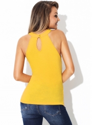 Yellow Cutout Halter Racerback Women Tank Top