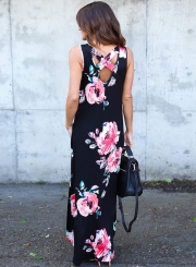 Black Floral Pocketed Holiday Maxi Boho Dress