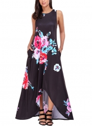 Black Floral Pocketed Holiday Maxi Boho Dress