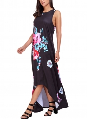 Black Floral Pocketed Holiday Maxi Boho Dress