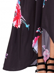 Black Floral Pocketed Holiday Maxi Boho Dress