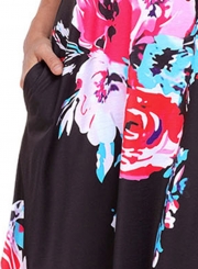 Black Floral Pocketed Holiday Maxi Boho Dress