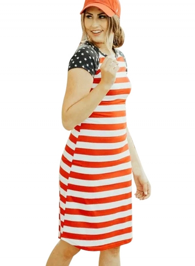 Summer Casual Red Striped Patriotic Women Tee Dress YOUYOUFASHIONEC.com