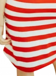 Summer Casual Red Striped Patriotic Women Tee Dress