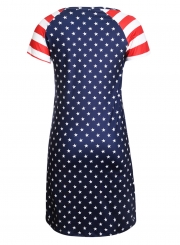 Summer Casual Stars Print Patriotic Women Tee Dress