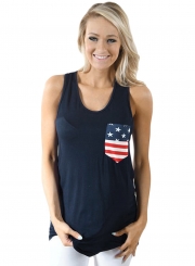 Summer Navy Stars and Stripes Pocket Women Tank Top