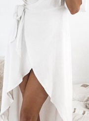White Irregular Tie Waist High Slit Dress