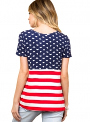 Summer The Stars and Stripes Front Knot Women T-shirt