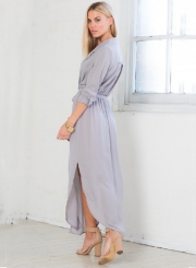 Fashion Loose Long Sleeve Slit Day Dress