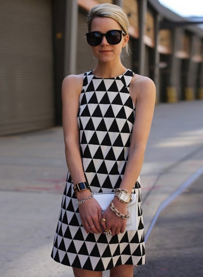 Casual Colorblock Sleeveless Round Neck Triangle Pattern Dress LZDINTECOMMERCE.com