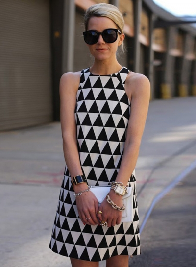 Casual Colorblock Sleeveless Round Neck Triangle Pattern Dress