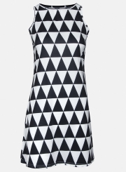 Casual Colorblock Sleeveless Round Neck Triangle Pattern Dress