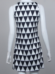 Casual Colorblock Sleeveless Round Neck Triangle Pattern Dress