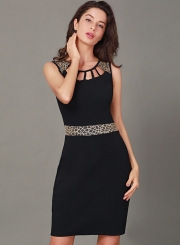 Sexy Hollowed Out Sleeveless Round Neck Women Bodycon Dress