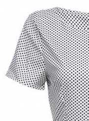 Vintage Tie Waist Short Sleeve Round Neck Dress With Polka Dots