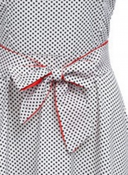 Vintage Tie Waist Short Sleeve Round Neck Dress With Polka Dots