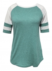 Casual Color Blocked Round Neck Short Sleeve Tee Shirt