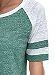 Casual Color Blocked Round Neck Short Sleeve Tee Shirt
