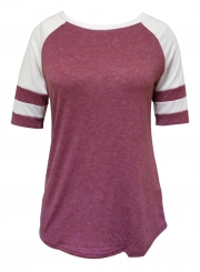 Casual Color Blocked Round Neck Short Sleeve Tee Shirt