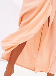 Boho Solid Halter Backless Sleeveless High Slit Maxi Dress