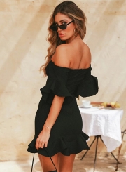 Fashion Slim Black Flounce Sleeve Off The Shoulder Mini Dress For Women