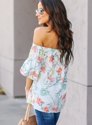 Sexy Loose Floral Printed Off Shoulder Lantern Sleeve Blouse For Women