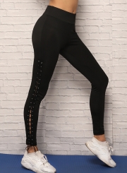 Summer Casual Sexy Solid Elastic Waist Lace-up Women Yoga Leggings