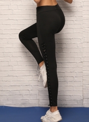 Summer Casual Sexy Solid Elastic Waist Lace-up Women Yoga Leggings