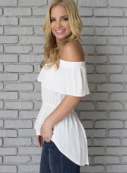 Summer Irregular Solid Ruffle Off The Shoulder Short Sleeve Blouse