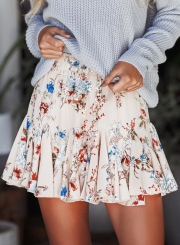 Summer Sweet Floral Printed Elastic Waist Short Pleated Skirt