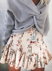 Summer Sweet Floral Printed Elastic Waist Short Pleated Skirt