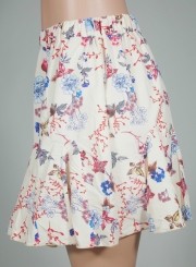 Summer Sweet Floral Printed Elastic Waist Short Pleated Skirt