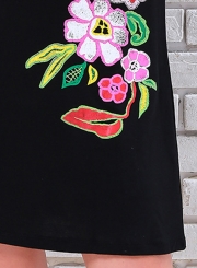 Casual Loose Floral Embroidered Short Sleeve Pullover Dress
