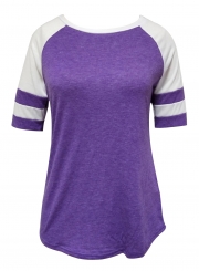 Casual Color Blocked Round Neck Short Sleeve Tee Shirt