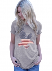 Casual Loose America Flag Eagle Grey Daily T-shirt