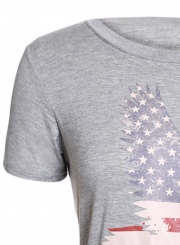 Casual Loose America Flag Eagle Grey Daily T-shirt