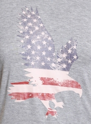 Casual Loose America Flag Eagle Grey Daily T-shirt