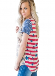 Casual Loose Short Sleeve Camo Flag Tee For Women