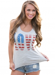 Love The Stars And Stripes Casual Grey Tank Top