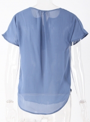 Summer Casual Loose Solid Short Sleeve V Neck Blouse