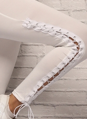 Summer Casual Sexy Solid Elastic Waist Lace-up Women Yoga Leggings