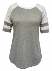 Casual Color Blocked Round Neck Short Sleeve Tee Shirt