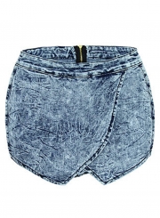 Casual Irregular Cross Layer High Waist Wide Leg Denim Scratch Shorts