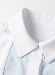 Chiffon Colorblock Sleeveless Turn-Down Collar Button Down Shirt