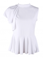 Irregular Ruffle Solid Sleeveless Mock Neck Pullover Blouse