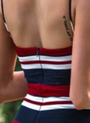 Sexy Striped Spaghetti Strap Backless Bodycon Dress With Zip