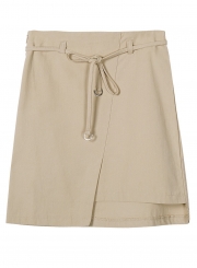 Fashion Casual Irregular Slim Solid High Waist Lace-Up A-line Skirt