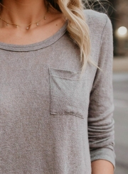 Casual Concise Loose Grey Long Sleeve Round Neck Pullover Tee